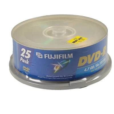 Fujifilm DVD-R 4.7GB 120 Min Recordable Blank DVD New Sealed 25 Pack Blanks  - Image 1 of 4