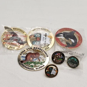 86-88 90-91 06 Fur Rendezvous Rondy MIXED Lot 1", 2" Collector Pin Lapel Tie Hat - Picture 1 of 9
