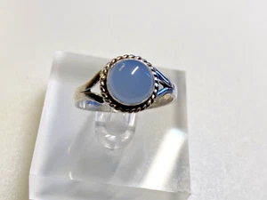 Sterling Silver 925 Ring Blue Milky Opalite 2.46g Size S - Picture 1 of 6
