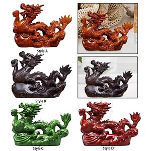 Wood Carved Chinese Dragon Statue Fengshui Ornament for Living Room