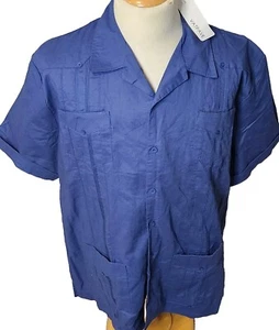 Vatpave Button Front Shirt Mens 2XL Navy Blue Embroidered Multi-Pocket Casual - Picture 1 of 16