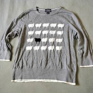 Lands End Black Sheep Sweater Large Grey Cotton Princess Diana 3/4 Sleeve - Bild 1 von 7