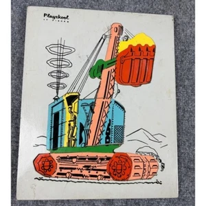 Vintage Playskool Wood Puzzle Steam Shovel 17 pc Construction Toy MCM 50s 60s - Picture 1 of 12