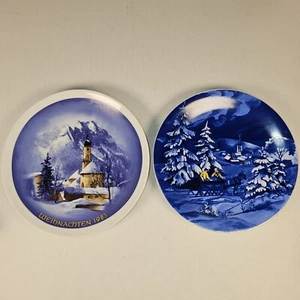 Vintage Bavaria Germany Collector Plates ~ Set of 2 ~ Winter Scene Wall Plates - Picture 1 of 7