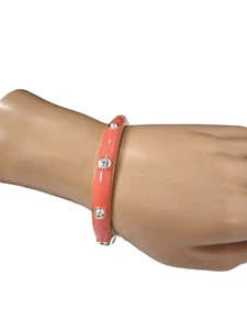 Vera Bradley Women's Gold Tone Coral Enamel Crystal Bezeled Bangle Bracelet NWT - Picture 1 of 4
