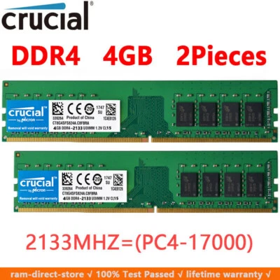 Crucial DDR4 8GB 2X4GB 2133Mhz PC4-17000 288pins Desktop Memory Dimm Ram - Image 1 of 4