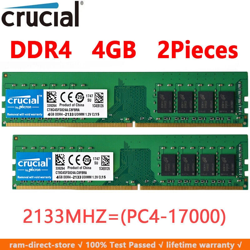 Crucial DDR4 8GB 2X4GB 2133Mhz PC4-17000 288pins Desktop Memory Dimm Ram - Image 1 of 4