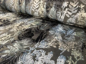 Chenille tropical design fabric 140 cms wide upholstery velvet material grey - Picture 1 of 7