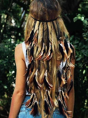 Boho Feather Headband Hippie Headpiece Indian Headdress Gypsy Costume Hair Ac... - Image 1 of 4