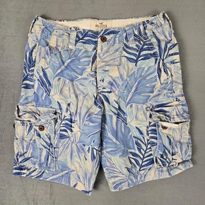 Y2K Hollister Shorts Men 30 Blue Camo Floral Cargo Cotton Military Skater Grunge - Picture 1 of 11