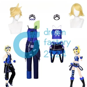 Game Len Cosplay Anime Rin Costume Woman Man Blue Uniform Glasses Prop Wig Set - Picture 1 of 26