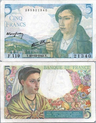 Francia 5 Francos 1943 Pick #86 MUY BIEN Foto 1 de 2