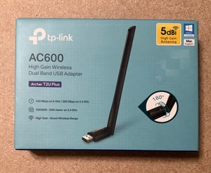 TP-Link Archer T2U Plus AC600 USB WiFi Adapter Dual Band 5dBi High Gain Antenna - Picture 1 of 6