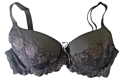 New Look Bra Uk 36 DD Grey Padded Plunge Underwire Glitter Embroidered Lace - Image 1 of 4