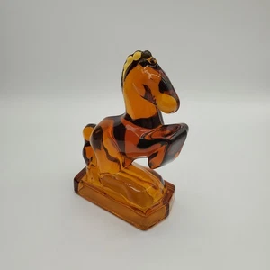 Vintage Amber L.E. Smith Glass Stallion Bookend Figurine - Picture 1 of 8