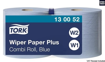 (2 Rolls) Tork 130052 Wiping Paper Plus 2-Ply Combi W1 W2 Extra Strong (VAT Incl