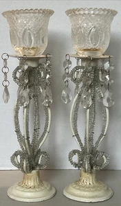 Queen Anne Victorian Vgt. Chandelier Crystal Jewelry Pair Candles Holders(B-J) - Picture 1 of 5