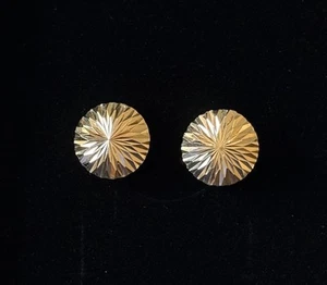 14K Yellow Gold SUPER SPARKLY Diamond Cut Round Stud Earrings - Picture 1 of 19