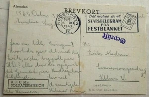 DENMARK 1943 MILITARY CARD FROM INTERNED DANISH SOLDIER AT AVEDORE LEJREN CAMP - Picture 1 of 2