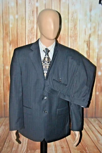 Lauren Ralph Lauren Men Black Stripe Wool 3 Front Button Suit Sz 42R Wst 34x30 - Picture 1 of 20