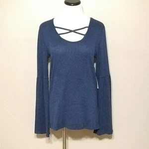 New Tribal Sweater Knit Top S Womens Scoop Neck Cross Detail Flare Long Sleeve - Picture 1 of 10