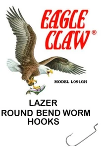 Eagle Claw Lazer Round Bend Worm Hook, Model L091GH, Choice of Sizes - Picture 1 of 6