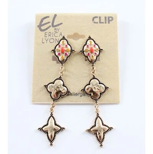 New Erica Lyons Gold Dangle Clip-On Earrings #E1427 - Picture 1 of 2