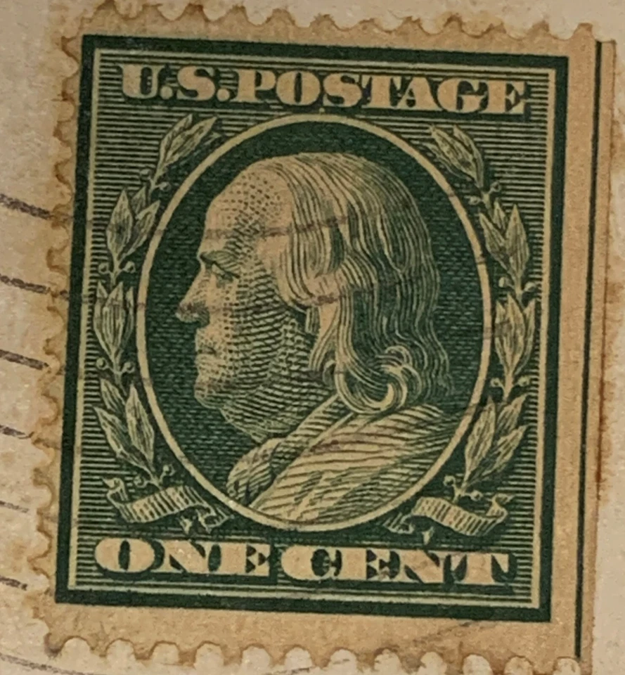 Charlestown Bridge, Charlestown Postcard with a rare 1 Cent B. Franklin stamp - Image 1 of 3