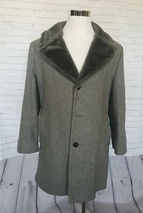 Vintage Richman Brothers Mens Wool Faux Fur Lined Overcoat Gray - Picture 1 of 20