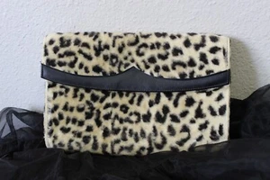 VTG 50s 60s Leopard Print faux fur Clutch Margaret Smith Chenille Handbag Purse - Picture 1 of 5