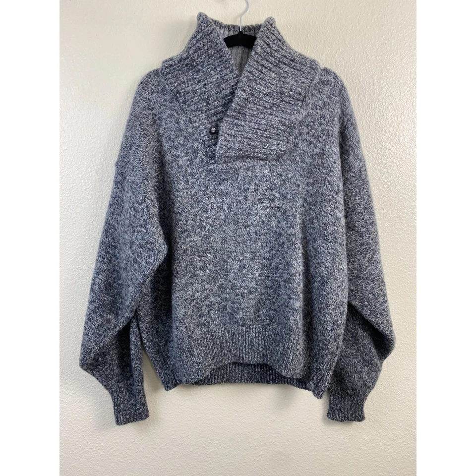 Vintage LE TIGRE Wool Sweater Men Size XL GRAY Shawl Collar Winter Warm Cozy - Image 1 of 4
