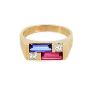 Kabana Ring 1.20ct Diamond & Gems14k Yellow Gold Rectangle Top Size 6 - Picture 1 of 6