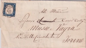 Sardinia 1858 20C Indigo (N° 15Ab) Well Margined Isolated On Letter 394/S34 - Picture 1 of 2