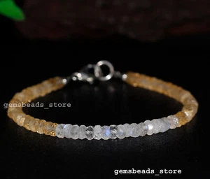Rainbow Moonstone+Citrine Fashionable Beaded Rondelle Gemstone  Bracelet 7" - Picture 1 of 10