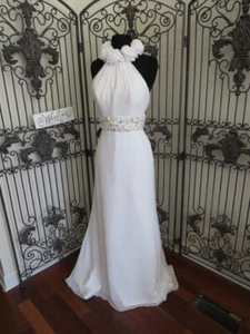 413w MORILEE 7002 HALTER SZ 8 white gold $899 FORMAL WEDDING GOWN DRESS - Picture 1 of 14