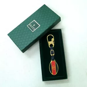 GUCCI GG Keychain Navy Red Gold Color Made in Italy Used from Japan - Picture 1 of 18