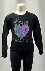 Hanes Girl's Black Pullover Sweatshirt w/ Heart Love Your #Selfie Size S - Picture 1 of 3