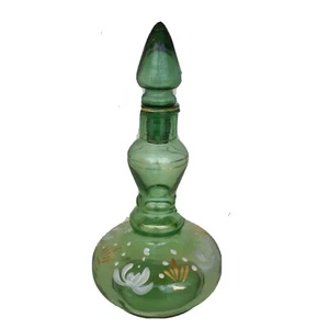 Vintage Green Glass Decantor Stopper Handpaintrd Brebbia Italian Bottle Genie - Picture 1 of 5