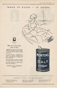 1922 MORTON'S Salt lady in rowboat line drawing art Vintage Print Ad - Picture 1 of 1