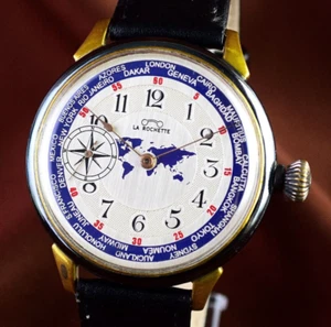 Swiss Watch LA ROCHETTE Antique Collectible Vintage Men's Wristwatch World Time - Picture 1 of 14