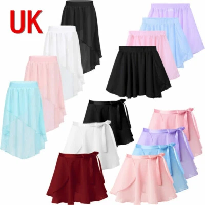 UK Kid Girl High-Low Chiffon Skirt Child Ballet Dance Wear Performing Wrap Skirt - Image 1 of 4