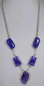 Vintage Silver And Purple Striped Agate Pendant Necklace - Picture 1 of 6
