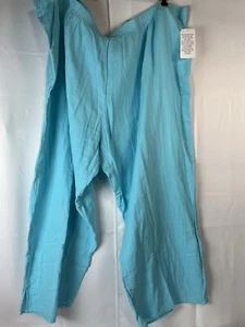Catherine’s Womens Plus Ocean Blue 100% Gauze Cotton Wide Leg Pull On Pants 6X   - Picture 1 of 13
