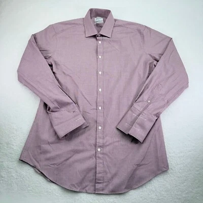 TM Lewin Shirt Mens 17.5 36 Red White Fitted Finnest Two Fold Cotton French Cuff - Image 1 of 4