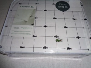 LACOSTE Sheet Set TWIN XL 100% Cotton Percale Slice Sheet/Anthracite - ALLIGATOR - Picture 1 of 4