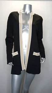 Exclusively Misook Size XS Open Front Cardigan Black Tan Trim Lightweight  - Picture 1 of 5