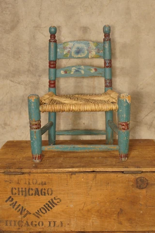 Vintage Ladder Back Primitive Child's Chair Mexico Painted Floral 17 x 12 x 9 Cover