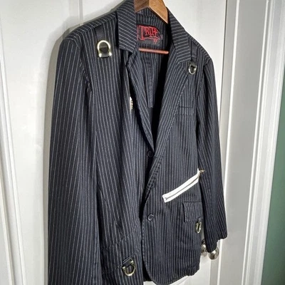 Chaqueta Blazer Vintage Y2K TRIPP NYC Rayas Talla Grande Negro Blanco Gótico Punk Foto 1 de 4