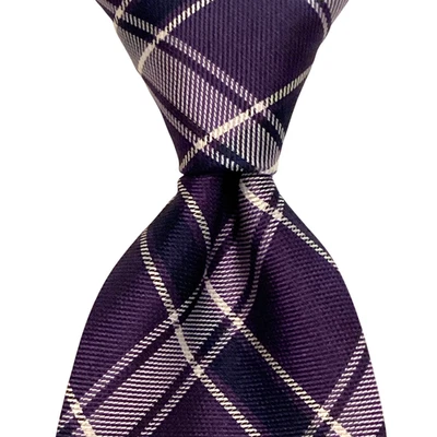 ROUNDTREE & YORKE Mens Silk Classic Necktie Designer PLAID Purple/Blue/White EUC - Image 1 of 3