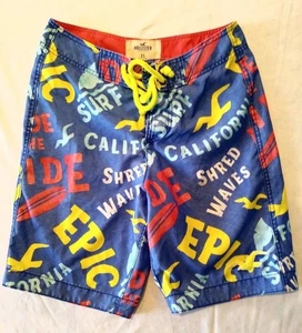 Hollister Board Shorts Men's Spell Out Blue Swim Shorts Size XS - Picture 1 of 5
